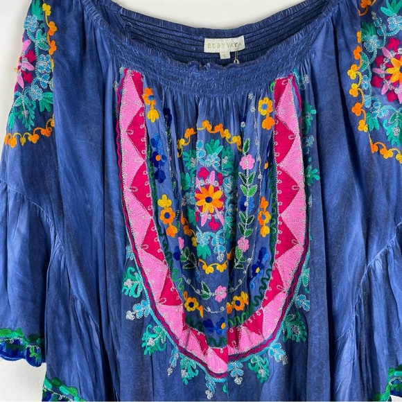 NWT Ruby Yaya Botanica Boho Artsy Hippie Bell Sleeve Blue Crochet Top Large - Picture 2 of 12